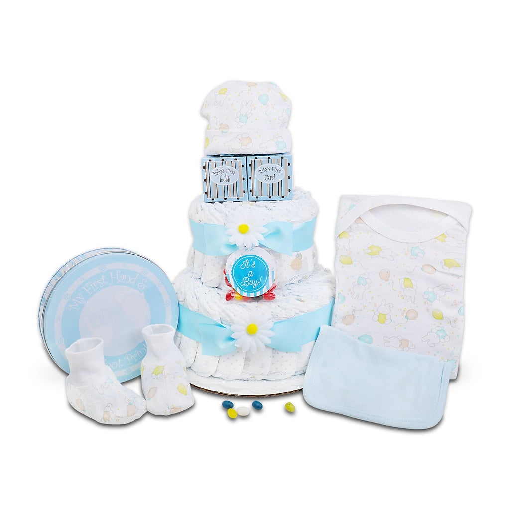 Blue Two- Tier Diaper Cake – New Baby Gift