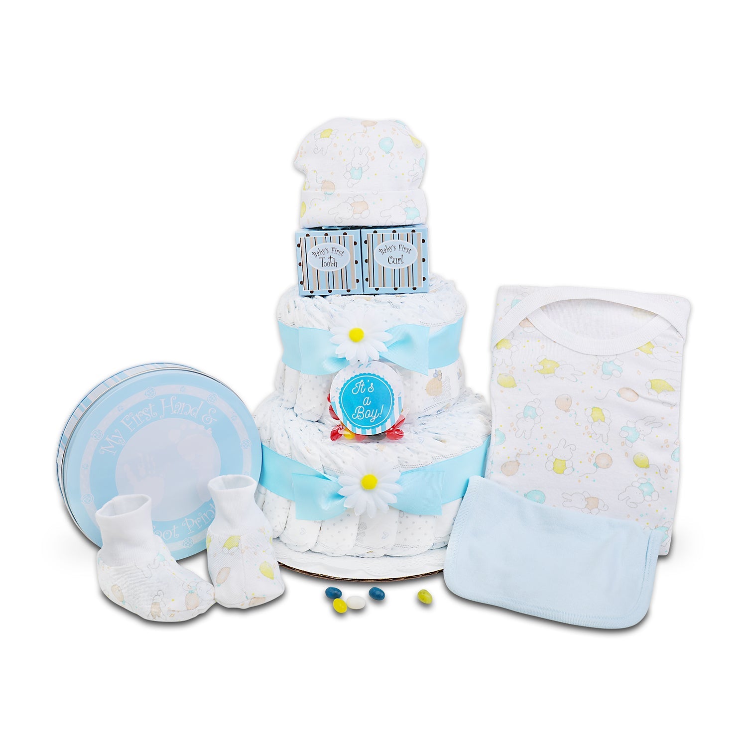 Blue Two- Tier Diaper Cake – New Baby Gift