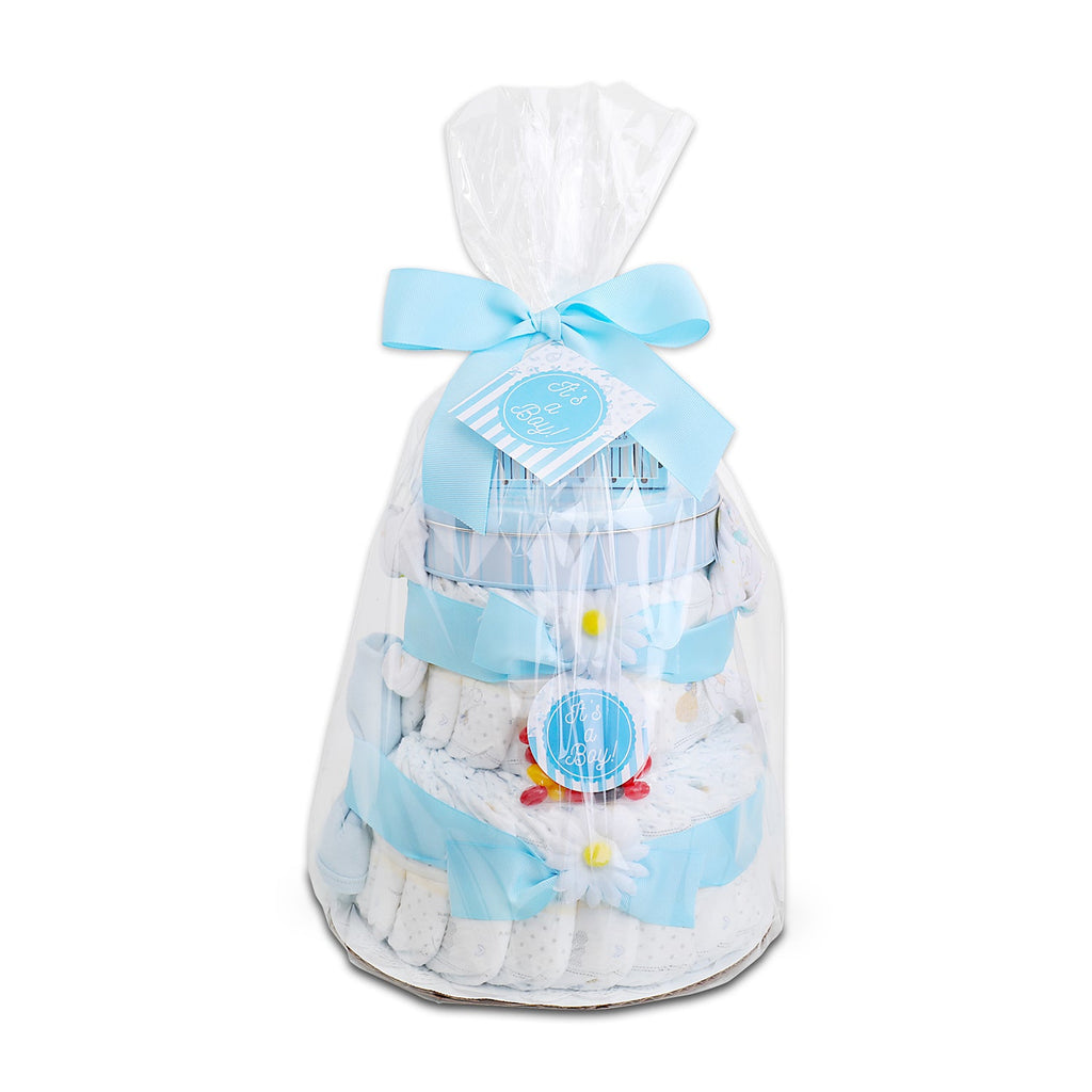 Blue Two- Tier Diaper Cake – New Baby Gift