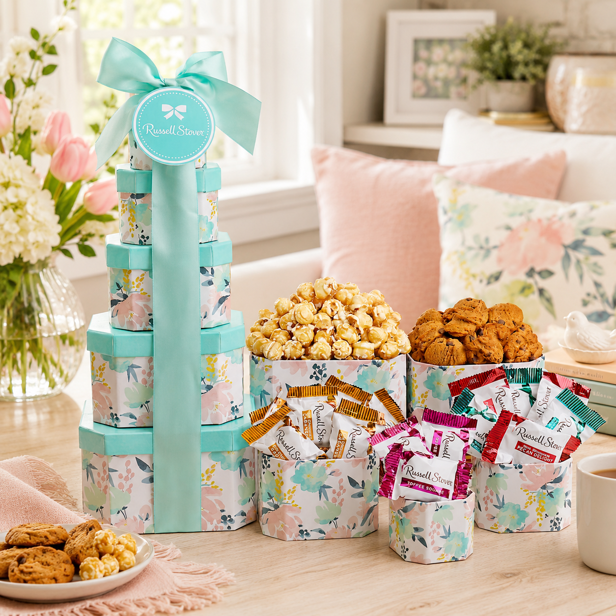 Russell Stover Chocolate Gift Tower gourmet gift basket from Beyond the Bow Gifts