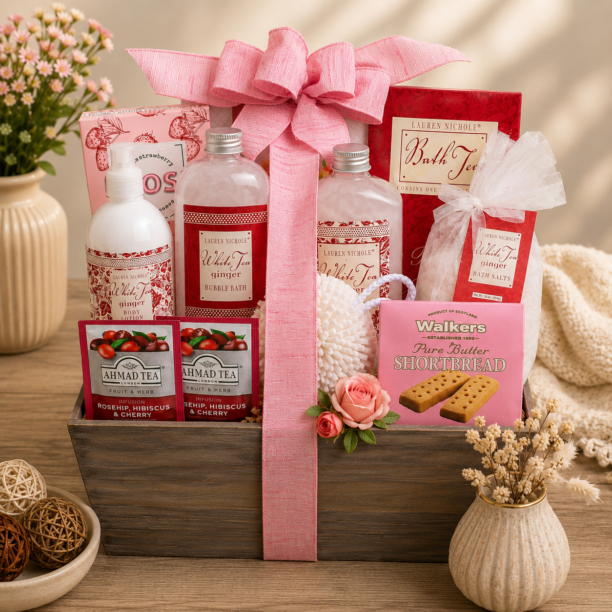 Tea & Tranquility Spa Gift Basket spa gift basket with self-care treats from Beyond the Bow Gifts