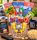 Father's Day Pop-ular Movie Gift Father's Day gift basket for dad with gourmet snacks from Beyond the Bow Gifts