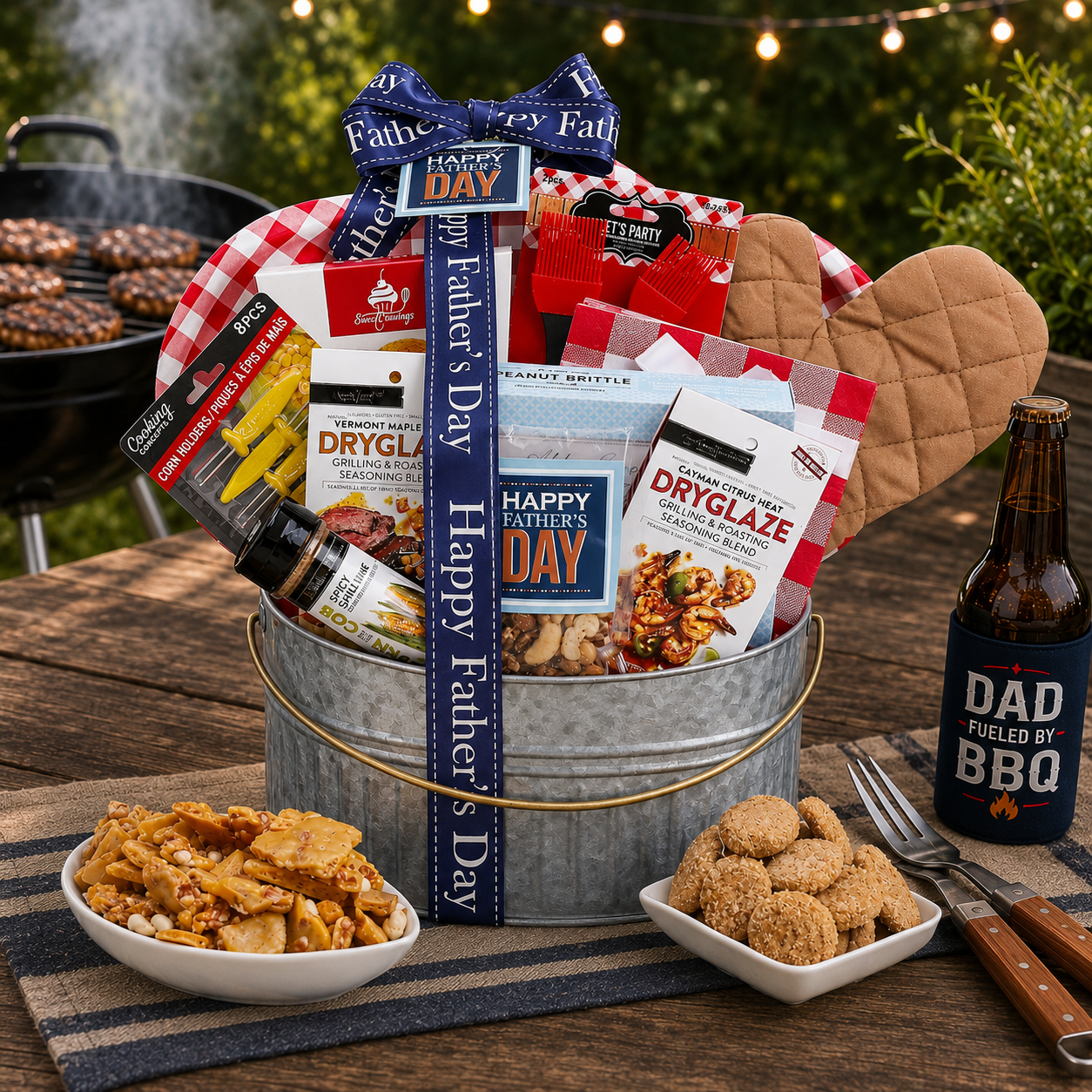 King of the Grill Father's Day Gift Basket Father's Day gift basket for dad with gourmet snacks from Beyond the Bow Gifts