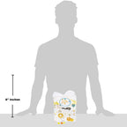 Silhouette of a person with a product package for scale on a white background