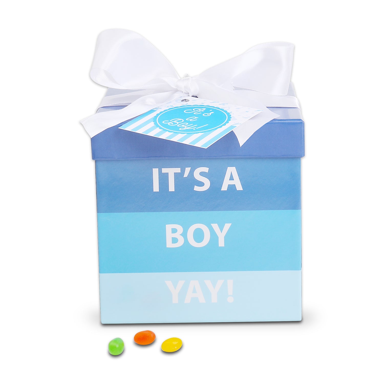 gift basket closed and tied with white bow
