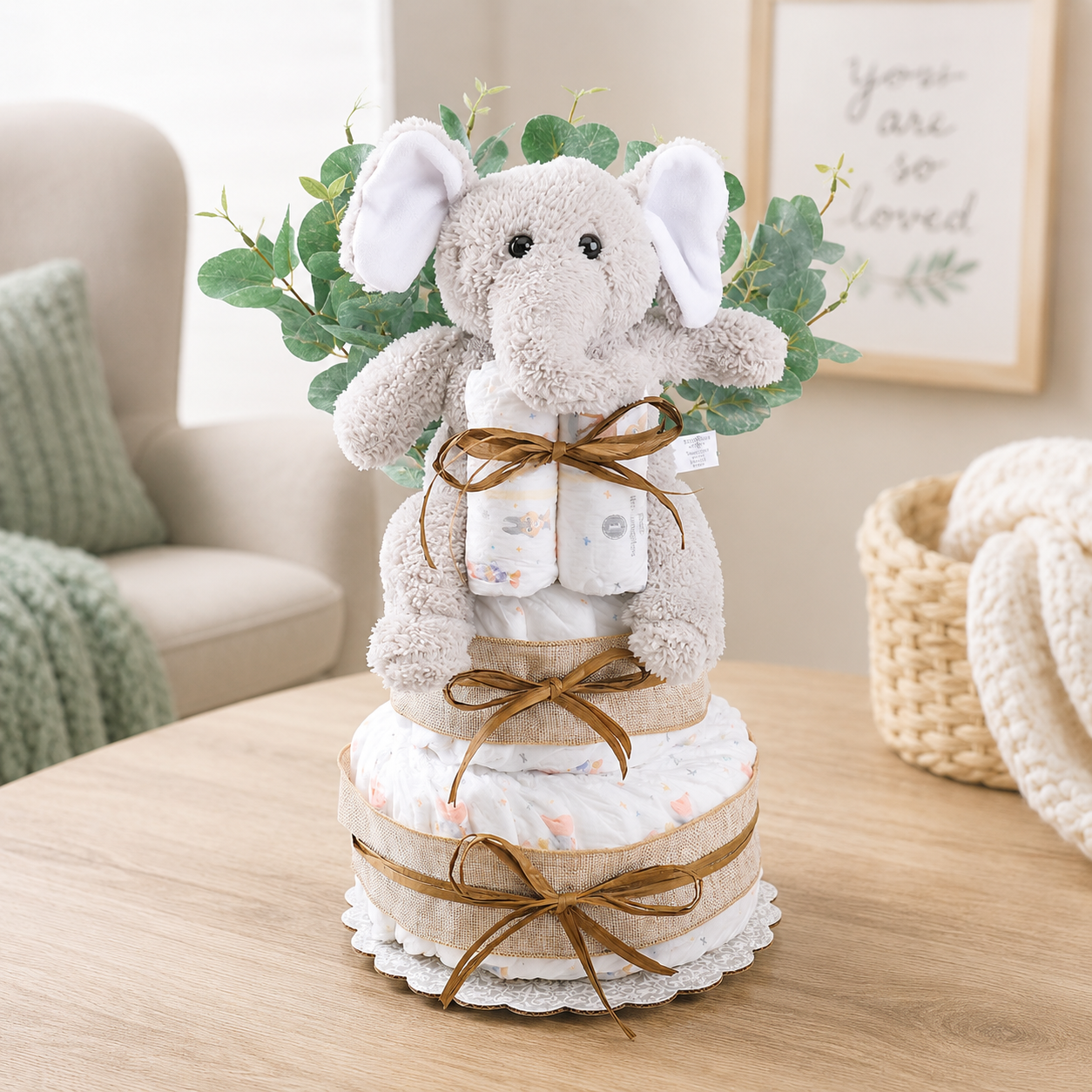 Wild About Baby Two-Tier Diaper Cake Gift new baby gift basket or baby shower gift from Beyond the Bow Gifts