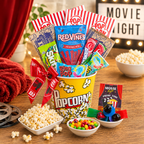 Pop-ular Movie Night Gift Basket with popcorn, candy and movie night snacks from Beyond the Bow Gifts