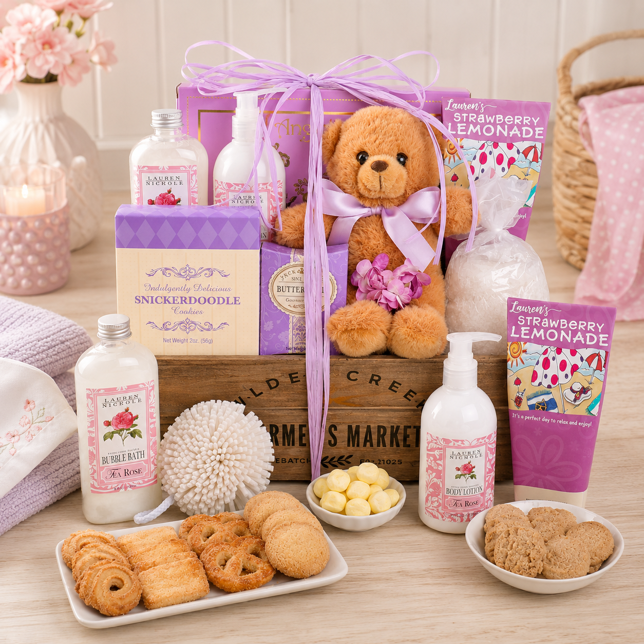 Relax & Unwind Gift Basket spa gift basket with self-care treats from Beyond the Bow Gifts