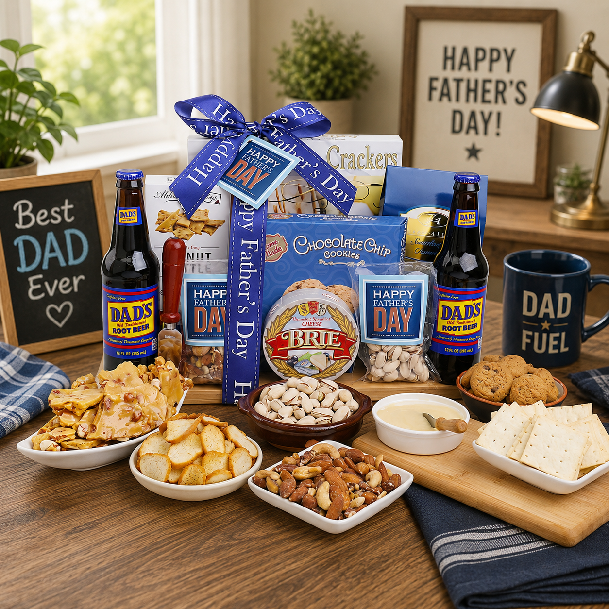 Dad is the Ultimate Cut Above Father's Day Gift Basket Father's Day gift basket for dad with gourmet snacks from Beyond the Bow Gifts