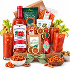 gift box with white background and food displayed in front.