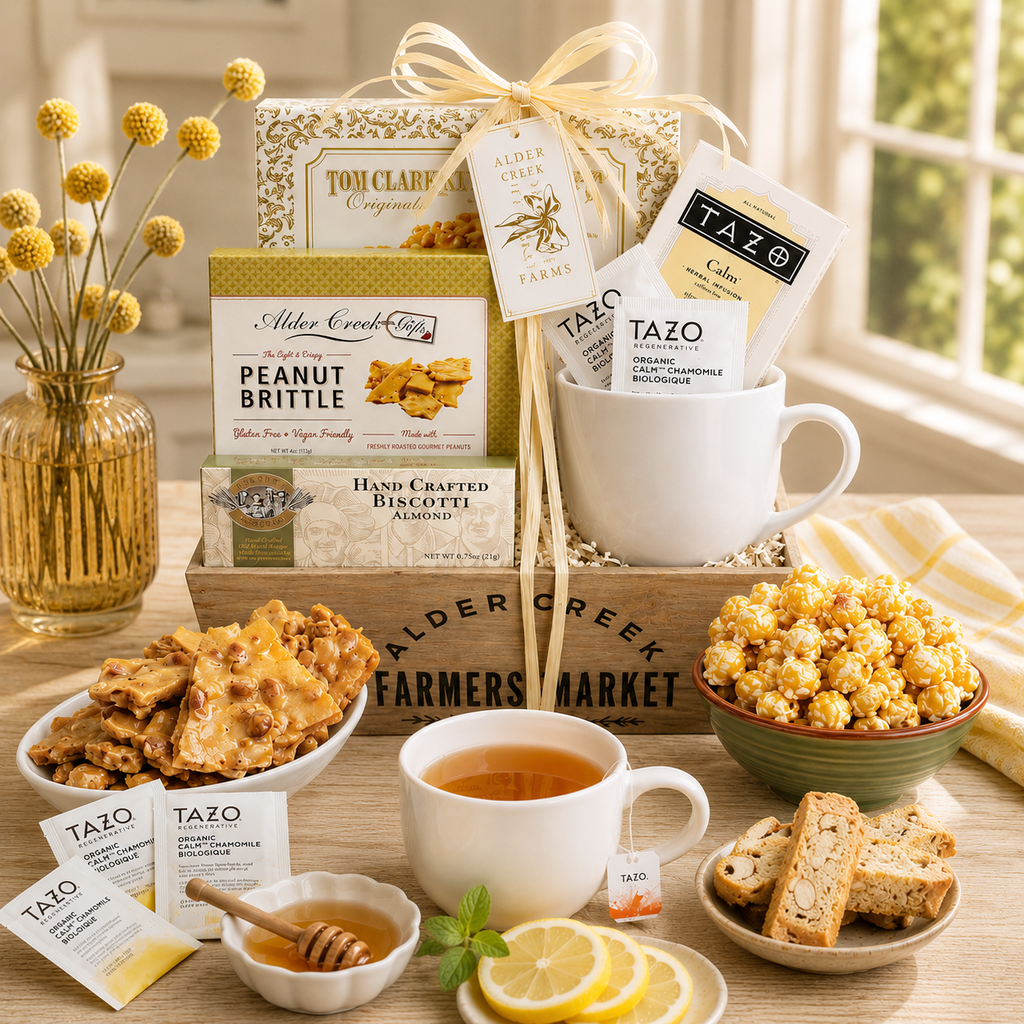 Serenity Tea Crate Gift Basket gourmet gift basket from Beyond the Bow Gifts