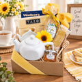 Gift basket displayed on wood table