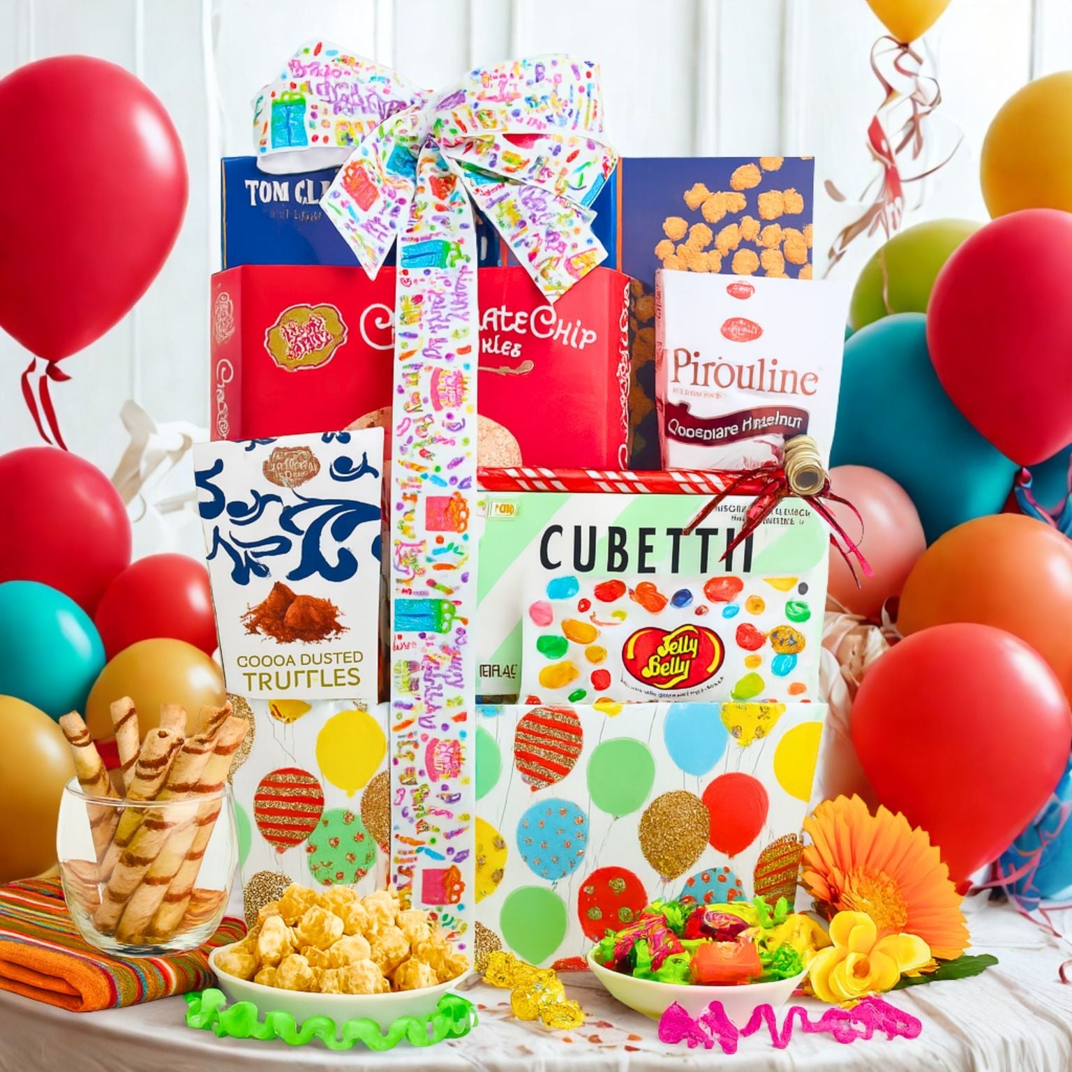 Let’s Celebrate! Birthday Gift Tote birthday gift basket with sweet treats from Beyond the Bow Gifts